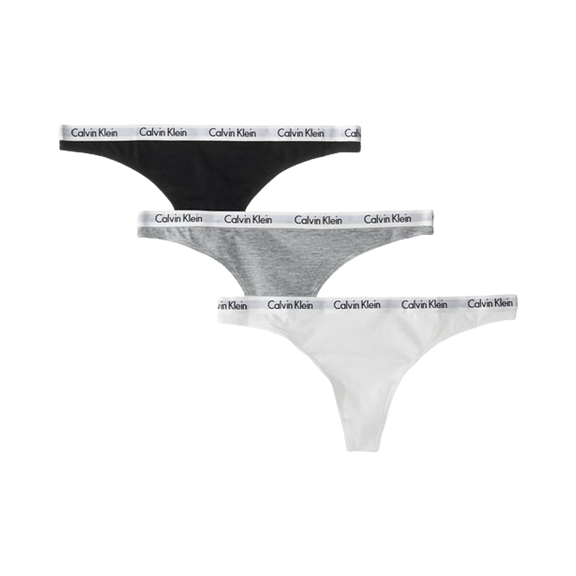 (W) 캘빈 클라인 캐러셀 로고 코튼 3팩 통 블랙 화이트 그레이((W) Calvin Klein Carousel Logo Cotton 3-pack Thong Black White Grey)