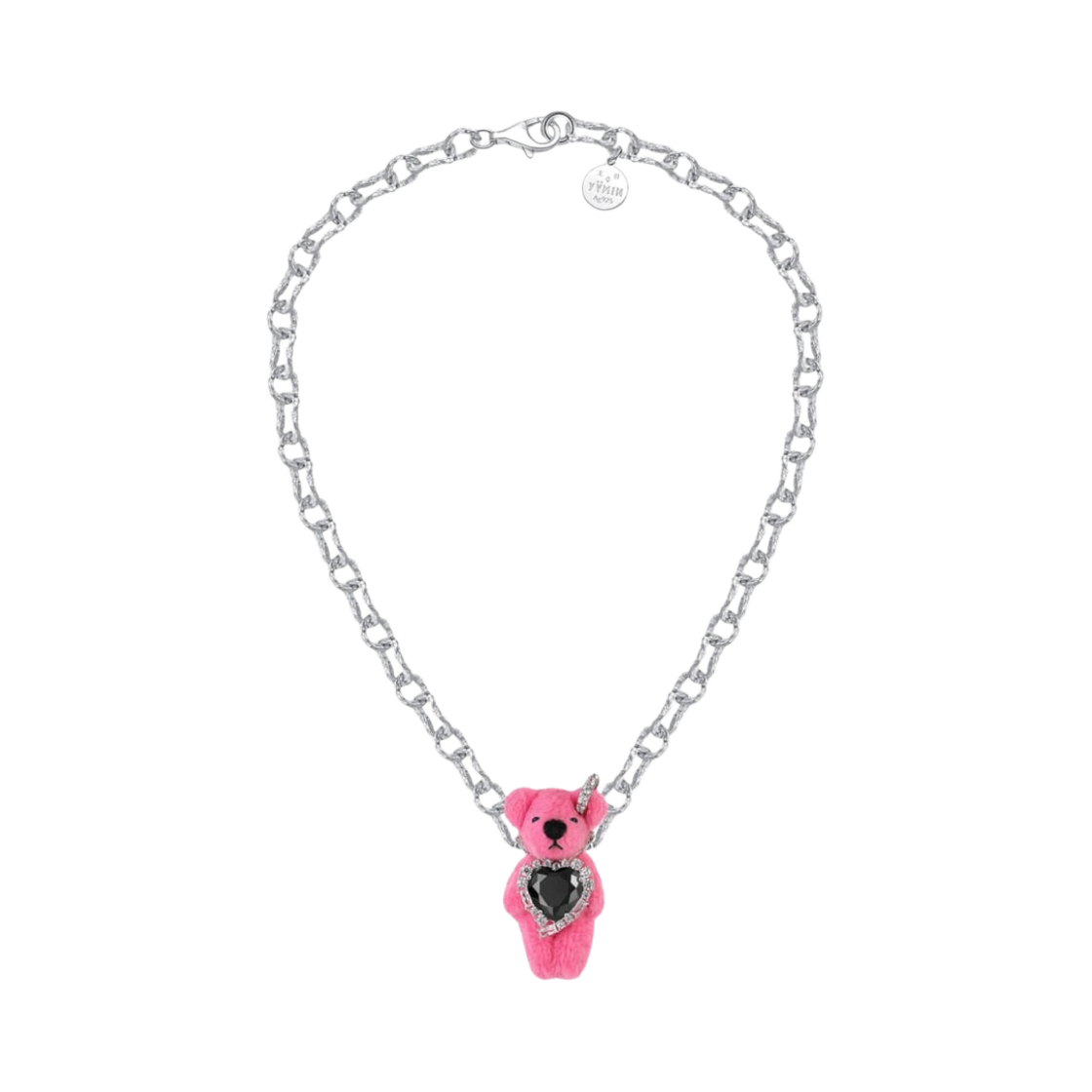 - (W) Yvmin Tilted Heat Zircon Furry Bear Chain Necklace Black Pink