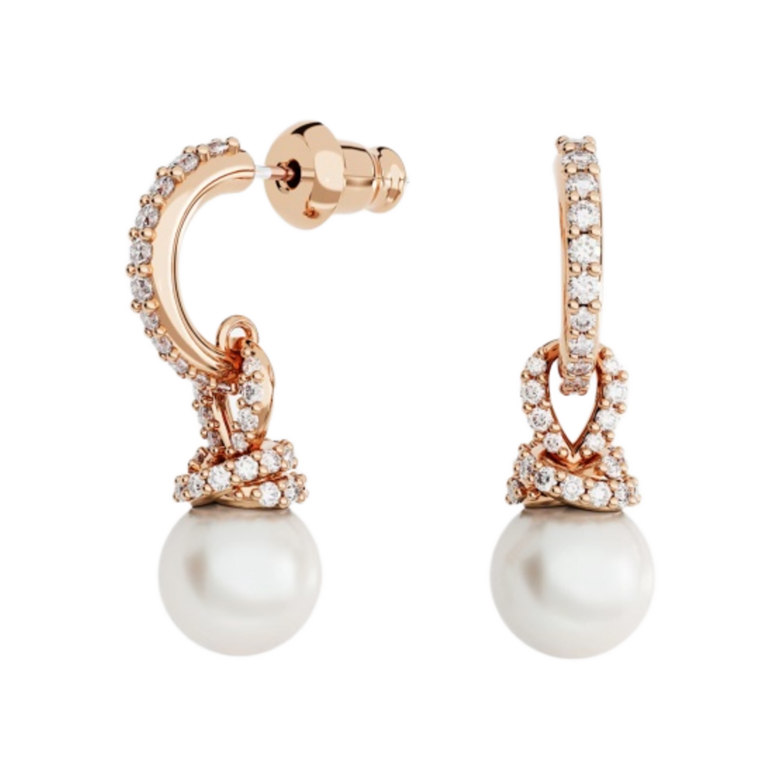 (W) 스와로브스키 오리지널리 드롭 이어링 화이트 로즈 골드 플래팅((W) Swarovski Originally Drop Earrings White Rose Gold Plated) - 2