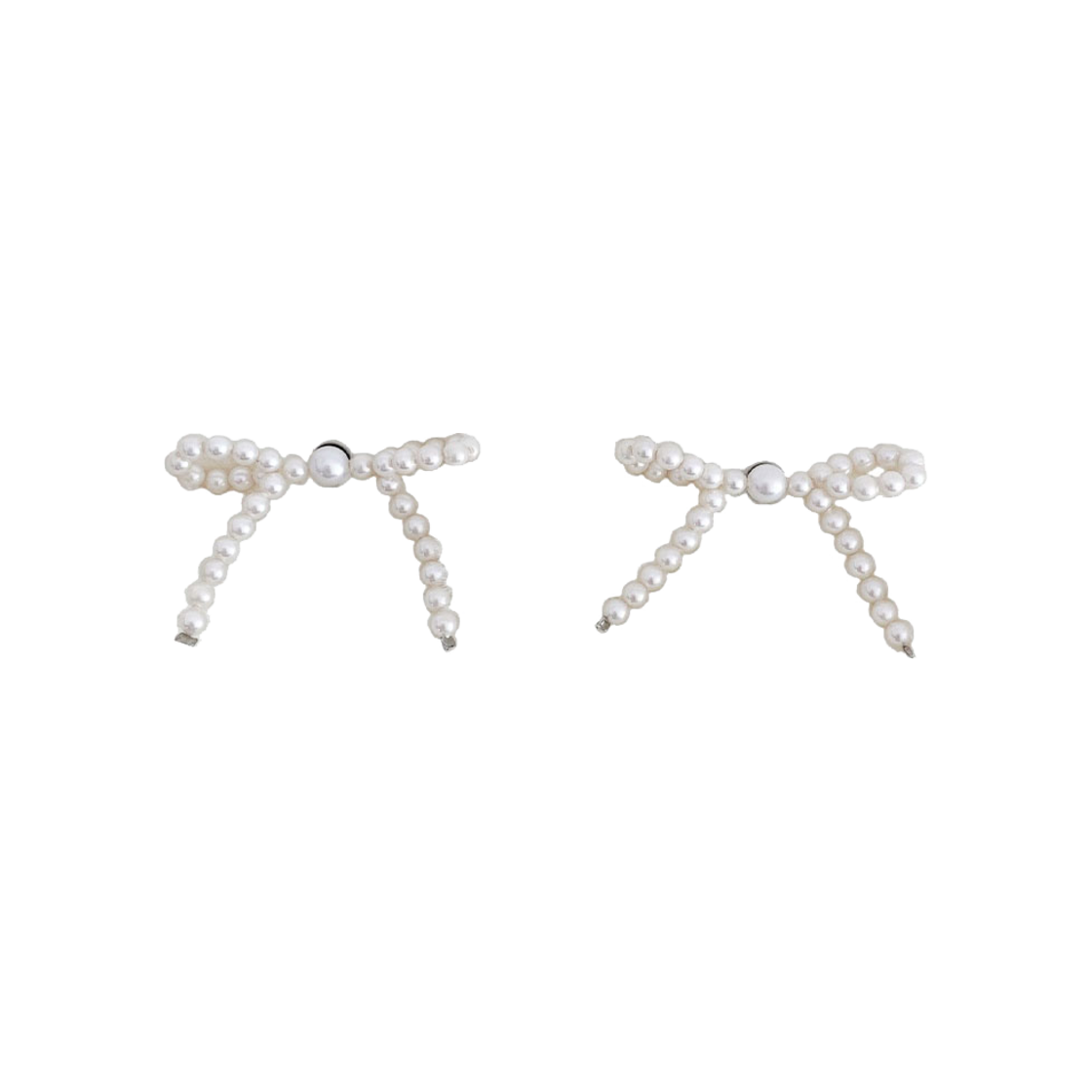 L244MER020 lovememonster Minimal Pearl Ribbon Earrings Ivory