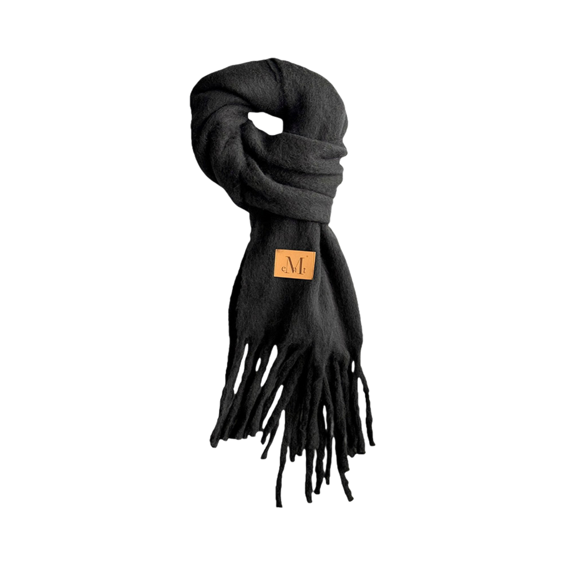 P00000IT_04 MUCENT Signature Muffler Brown Leather Patch Long Black