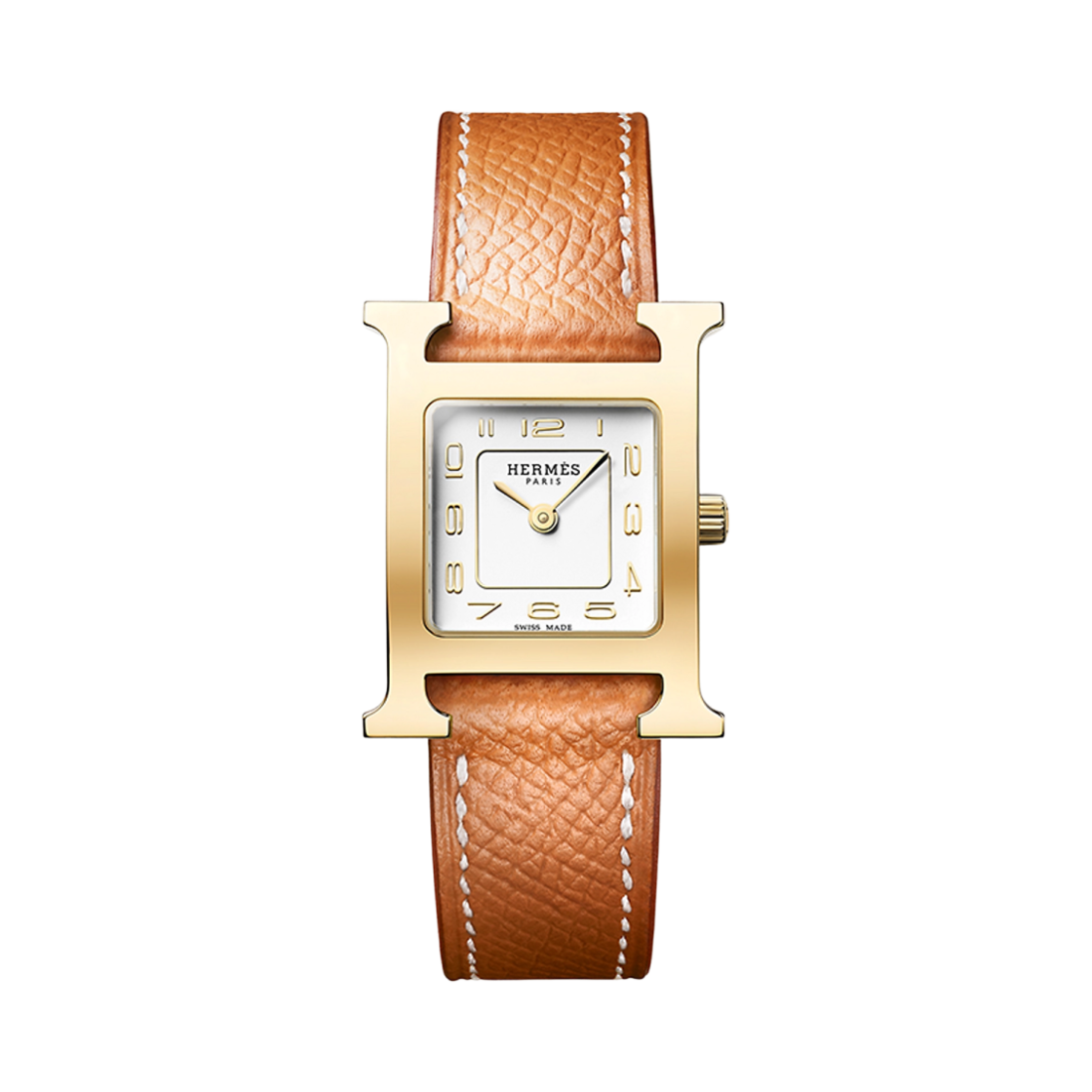 W404380WW00 Hermes Heure H Watch Small Gold Chestnut Epsom Calfskin Strap & Yellow Gold Steel
