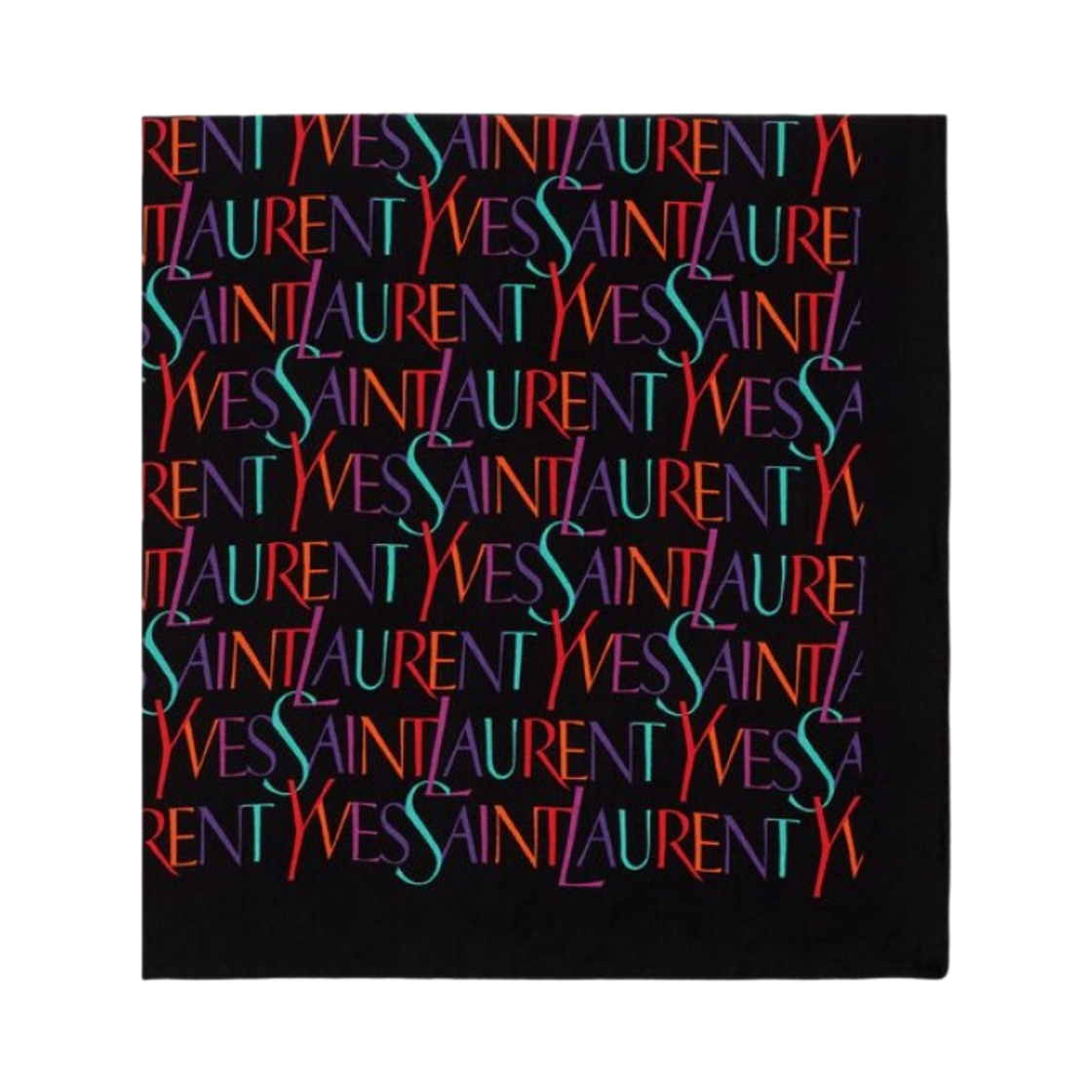 (W) 생로랑 YSL 스퀘어 반다나 실크 트윌 블랙 멀티컬러((W) Saint Laurent Ysl Square Bandana In Silk Twill Black Multicolor) - 1