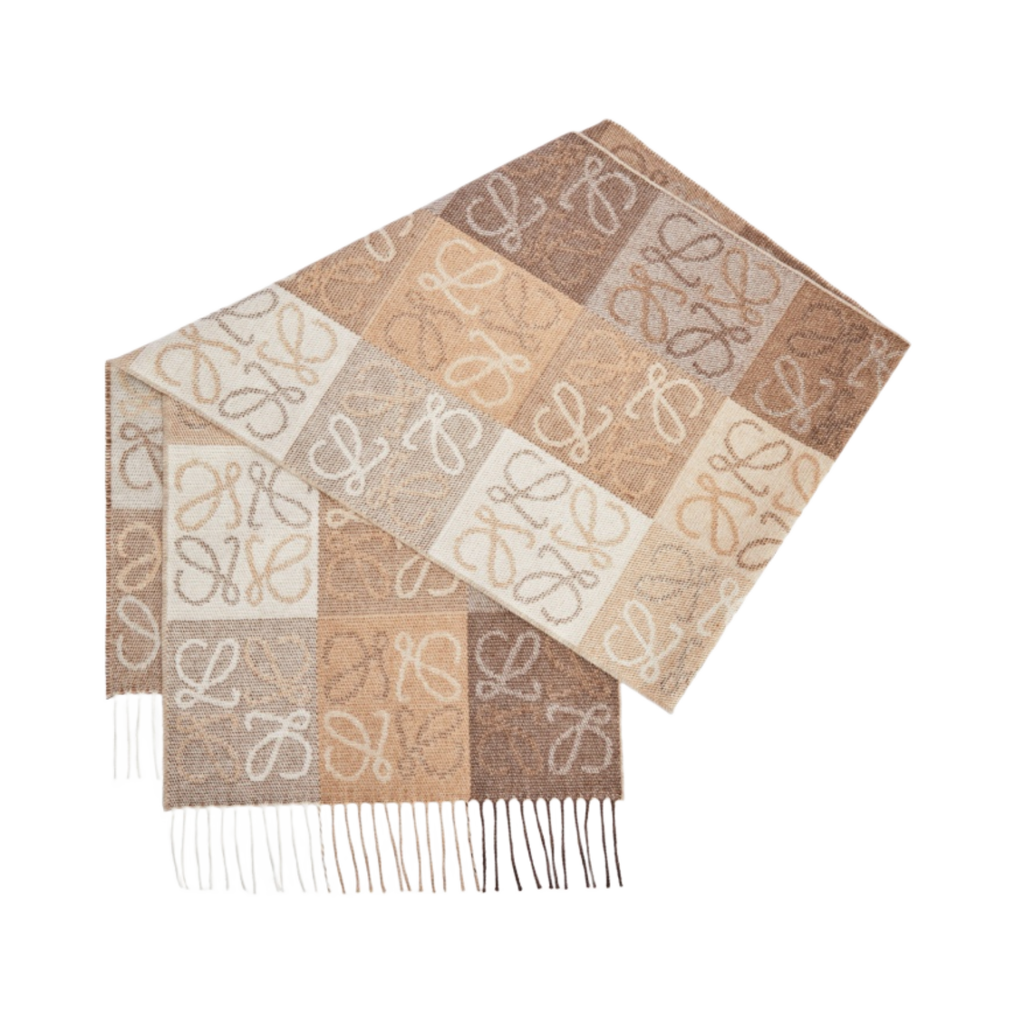 (W) 로에베 울 캐시미어 체크보드 머플러 화이트 베이지((W) Loewe Checkerboard Muffler in Wool and Cashmere White Beige) - 1