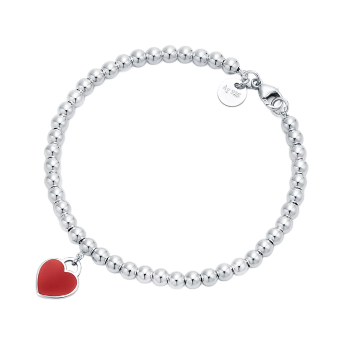 - Tiffany & Co. Return to Tiffany Red Heart Tag Bead Bracelet Silver