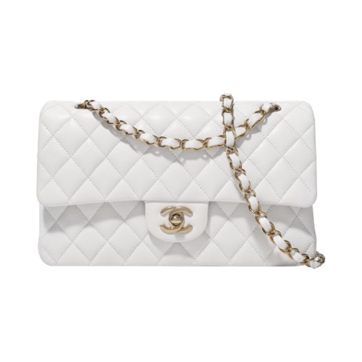 Chanel Medium Classic Handbag Grained Calfskin & Gold White