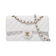 Chanel Medium Classic Handbag Grained Calfskin & Gold White
