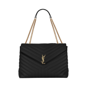 Saint Laurent Bronze Monogram Loulou Large Bag in Matelasse Y Leather Black