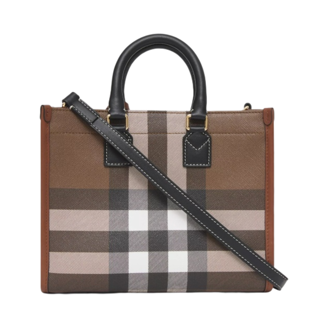 버버리 체크 레더 미니 프레야 토트백 다크 버치 브라운(Burberry Check and Leather Mini Freya Tote Bag Dark Birch Brown) - 3