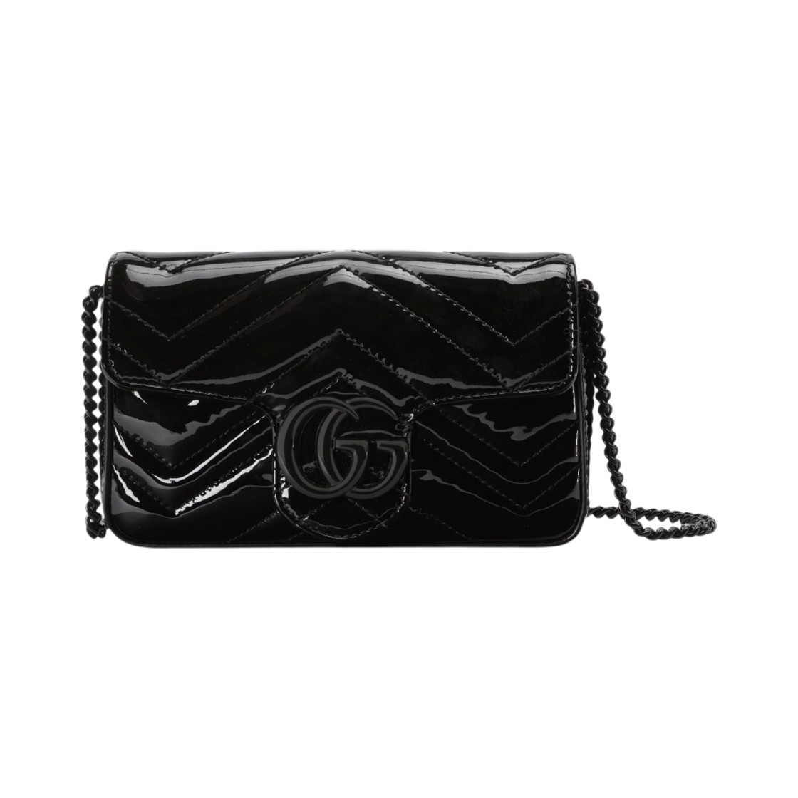 구찌 GG 마몽 페이턴트 슈퍼 미니백 블랙 페이턴트 레더(Gucci GG Marmont Patent Super Mini Bag Black Patent Leather) - 1
