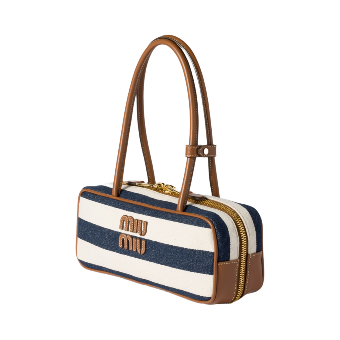 미우 미우 캔버스 앤 레더 보 백 블루 베이지(Miu Miu Canvas and Leather Beau Bag Blue Beige) - 3