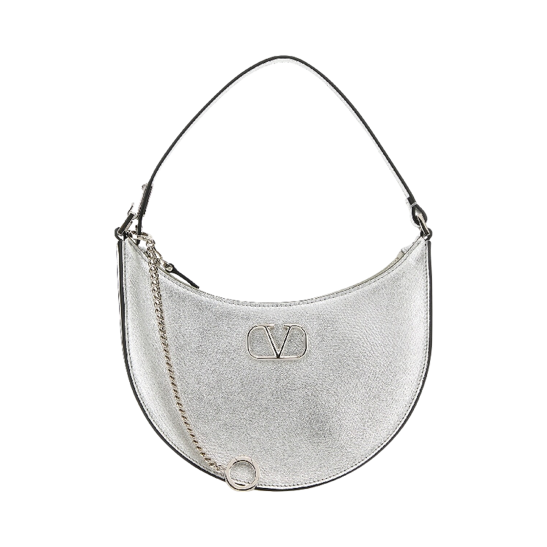 P0W19RFYS13 Valentino Vlogo Metallic Leather Shoulder Bag Silver