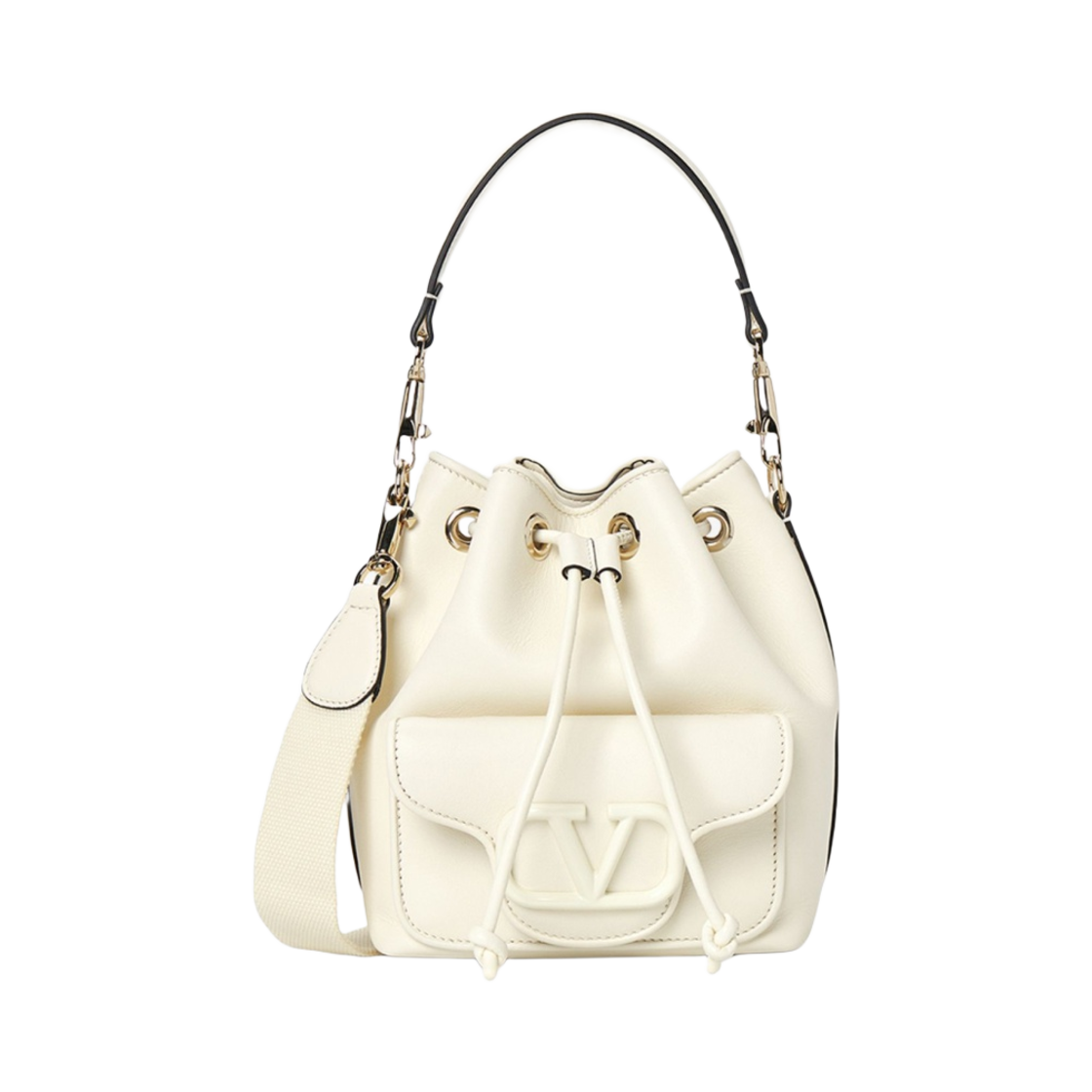 B0M94NDL098 Valentino Loco Calfskin Bucket Bag Ivory