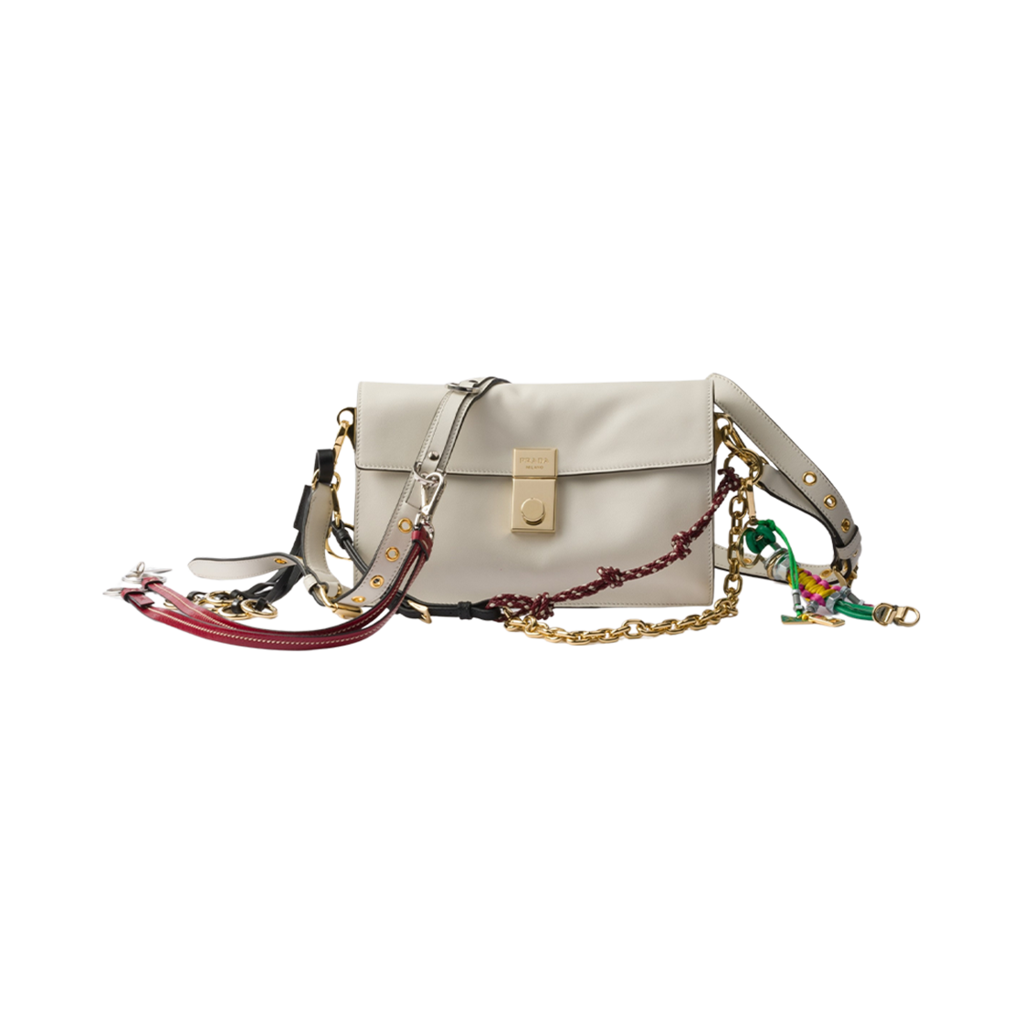 프라다 소프트 사운드 스몰 레더 숄더백 참 화이트(Prada Soft Sound Small Leather Shoulder Bag with Charms White)