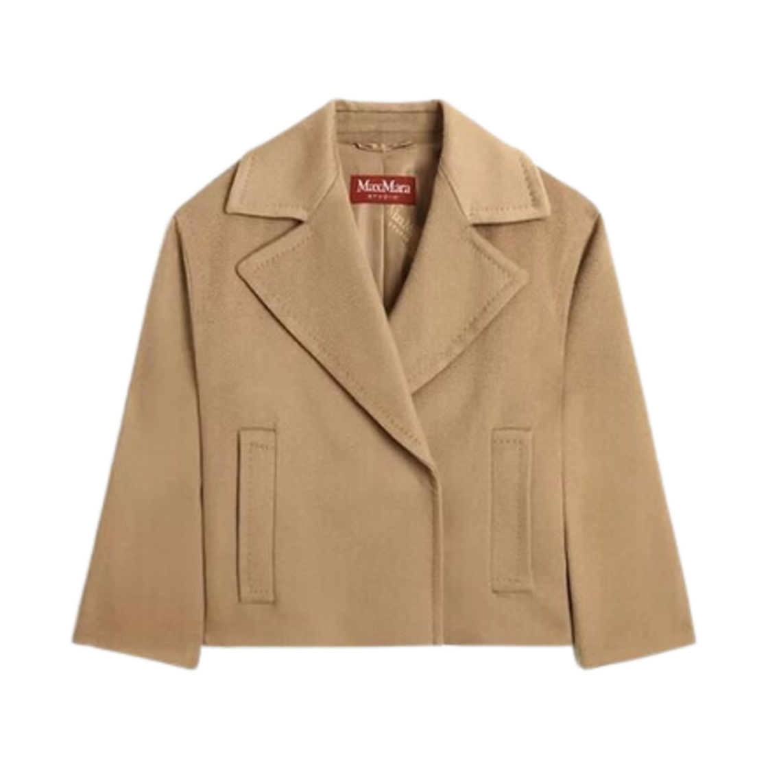 (W) 막스마라 스튜디오 카발라 울 드랩 피 코트 카멜((W) Max Mara Studio Cabala Wool Drap Pea Coat Camel)