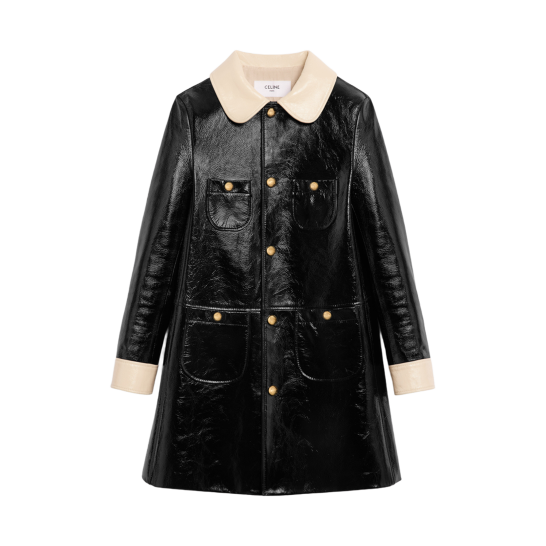(W) 셀린느 베이비돌 코트 페이턴트 램스킨 레더 블랙 크림