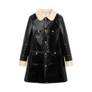 (W) Celine Babydoll Coat in Patent Lambskin Leather Black Cream