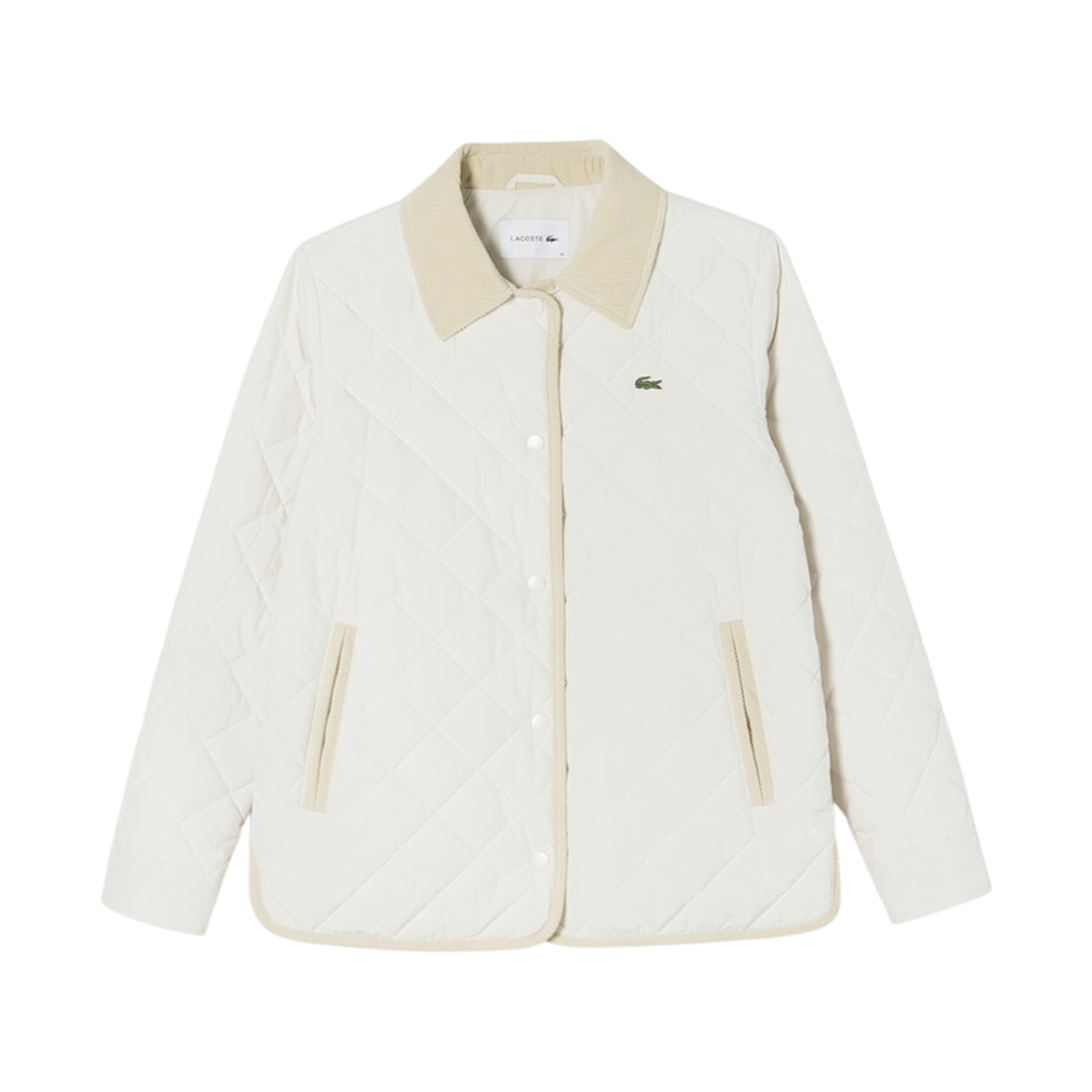 (W) 라코스테 코듀로이 칼라 퀼팅 점퍼 화이트((W) Lacoste Corduroy Collar Quilted Jumper White) - 1