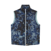 Stone Island G13E2 Camouflage Cotton Canvas Down Vest with Zipper and Anti-Drop Mid Blue - 24FW