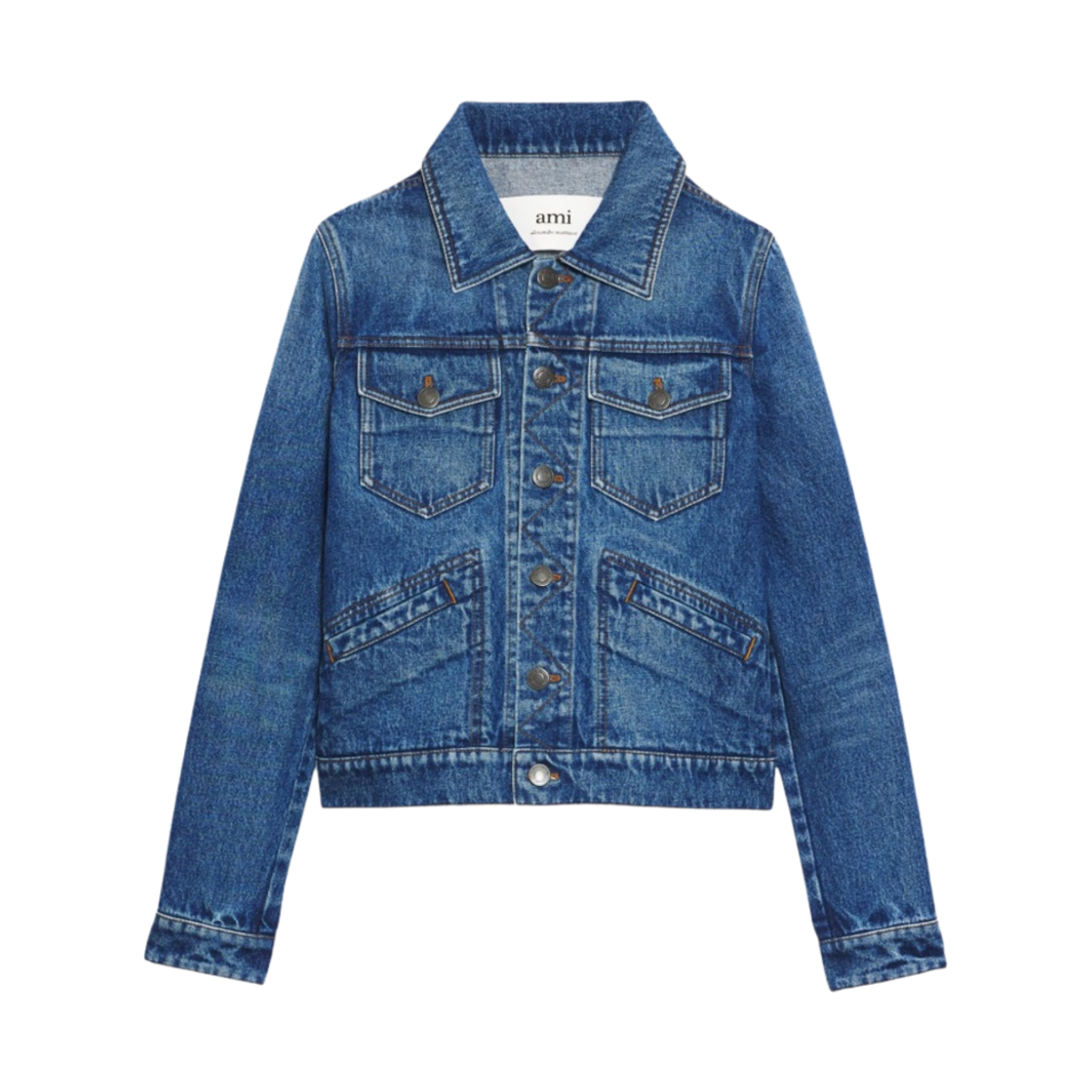 아미 미드 워시드 데님 트러커 자켓 유즈드 블루(Ami Mid Washed Denim Trucker Jacket Used Blue)