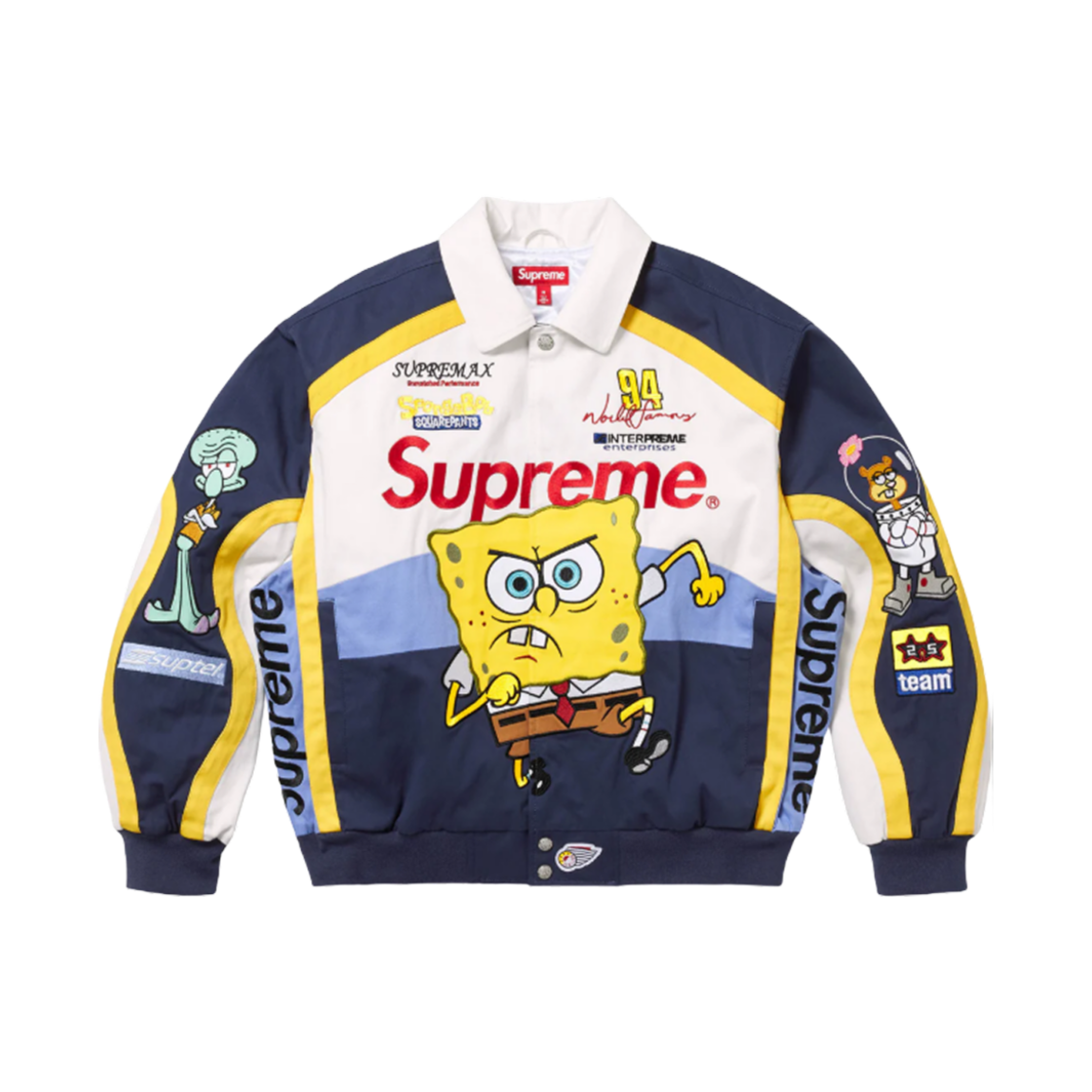 슈프림 x 스폰지밥 제프 해밀턴 레이싱 자켓 화이트 - 25SS(Supreme x SpongeBob SquarePants Jeff Hamilton Racing Jacket White - 25SS)
