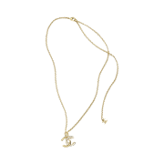(W) Chanel Pendant Necklace Metal Strass & Gold Crystal