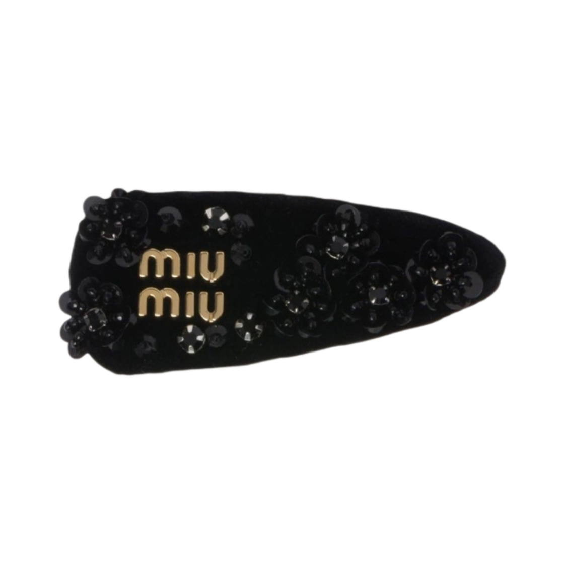 (W) 미우 미우 벨벳 헤어 클립 블랙((W) Miu Miu Velvet Hair Clip Black) - 1