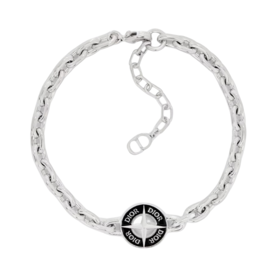 디올 x 스톤 아일랜드 브레이슬릿 브래스 앤 블랙 레진 실버 피니쉬(Dior x Stone Island Bracelet Brass and Black Resin Silver-Finish)