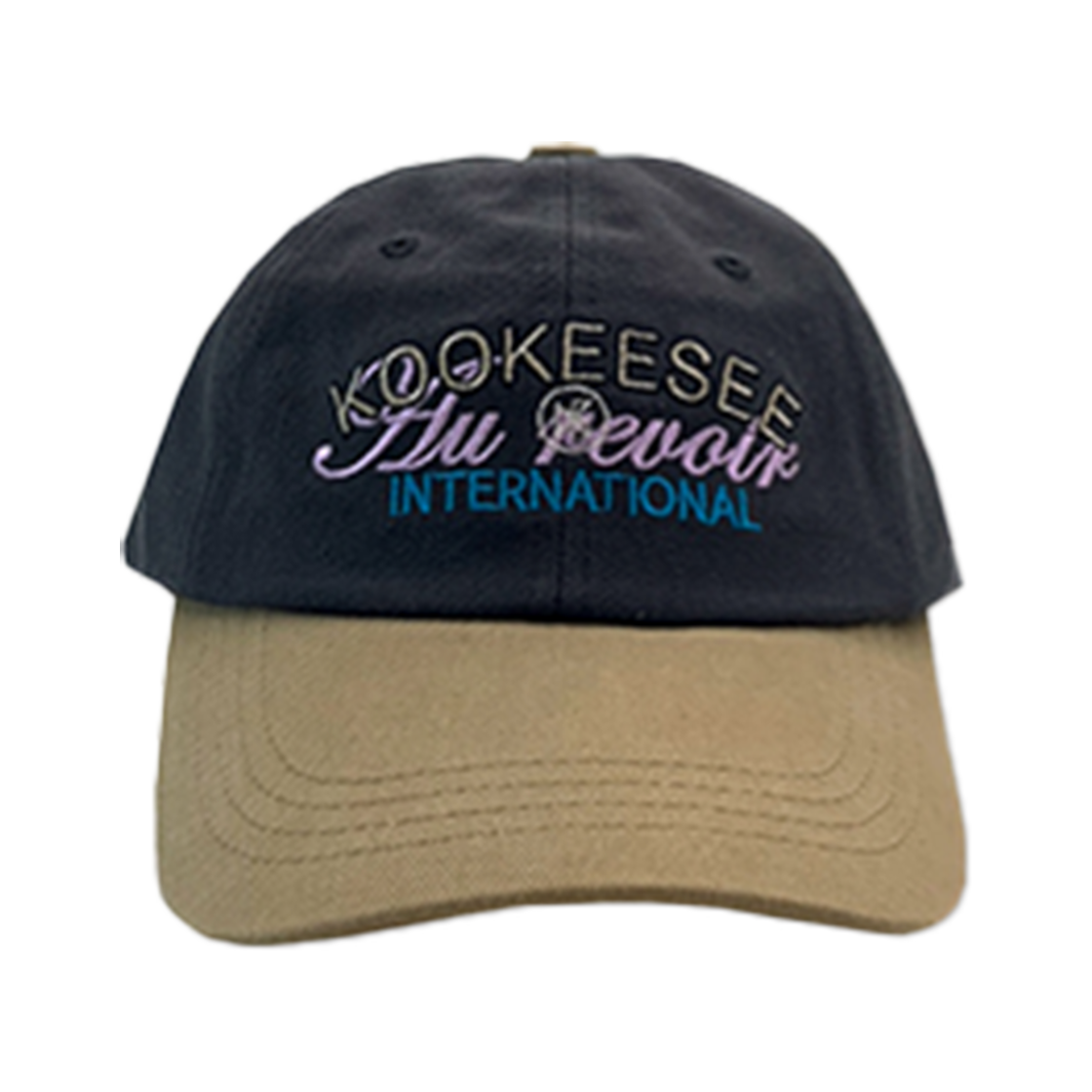 쿠키시 투톤배색 빈티지 워싱 자수 볼캡 차콜/베이지(Kookeesee Two Tone Vintage Washing Ball Cap Charcoal/Beige)