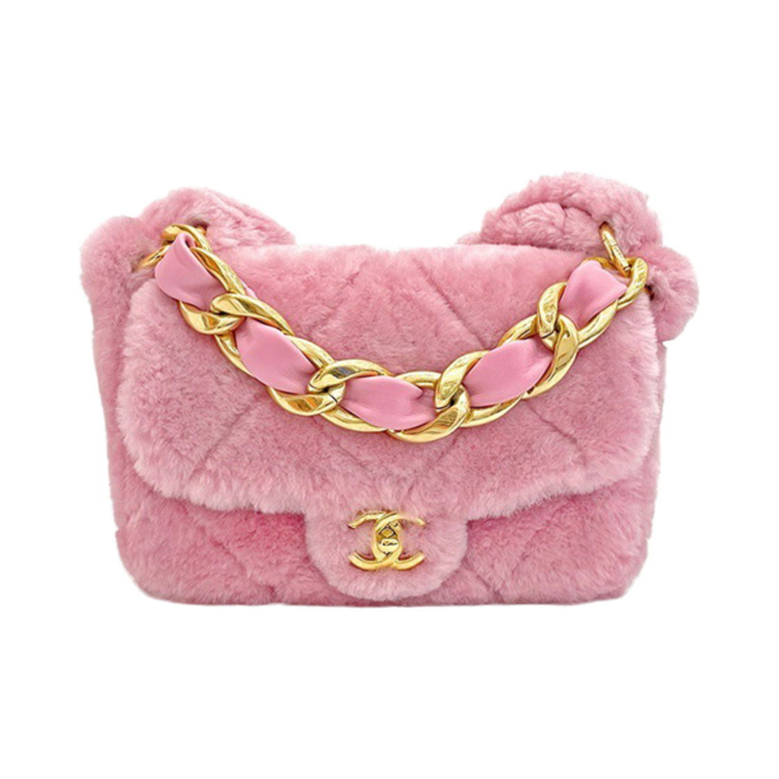 샤넬 시어링 체인 플랩백 핑크 금장(Chanel Shearling Chain Flap Bag Pink Gold)