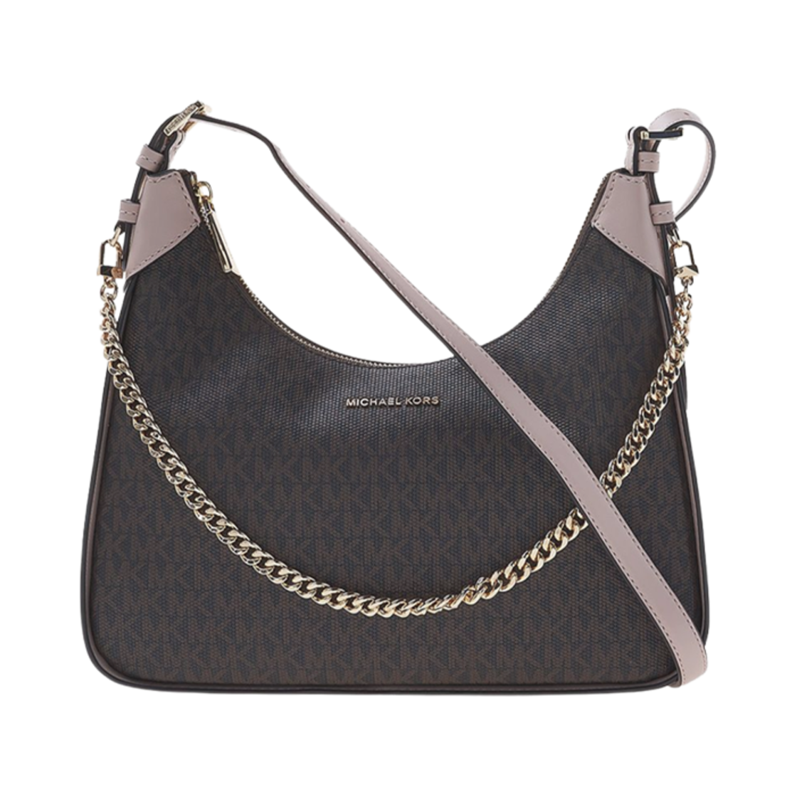 30R3G3WM2B266 Michael Kors Wilma Monogram Shoulder Bag Brown Soft Pink