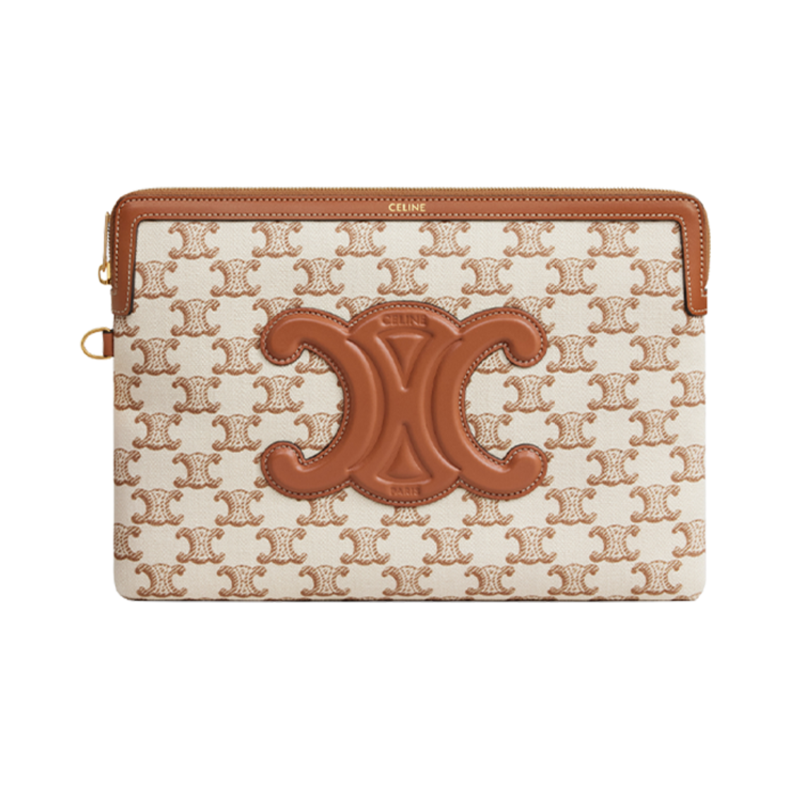 셀린느 스몰 파우치 스트랩 셀린느 시그니쳐 텍스타일 트리옹프 프린트 카프스킨 화이트(Celine Small Pouch with Strap Celine Signature in Textile with Triomphe Print Calfskin White) - 2