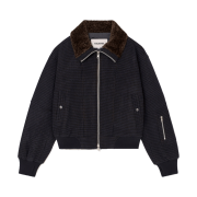 Haleine Highneck Cropped Wool Blouson Navy Check (VJ415)