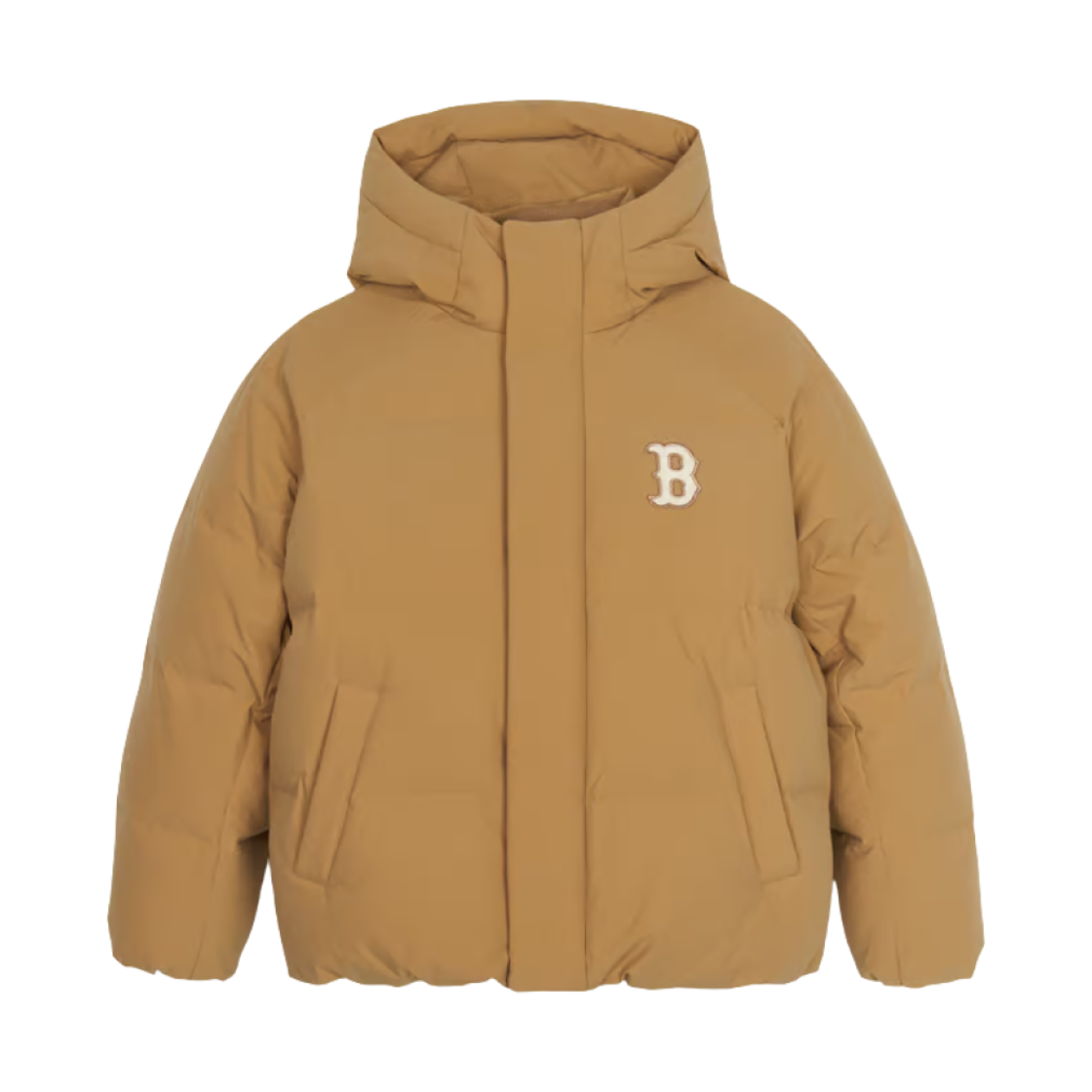 3ADJV1046-43BGS MLB Varsity Hooded Short Puffer Jacket Boston Red Sox Beige