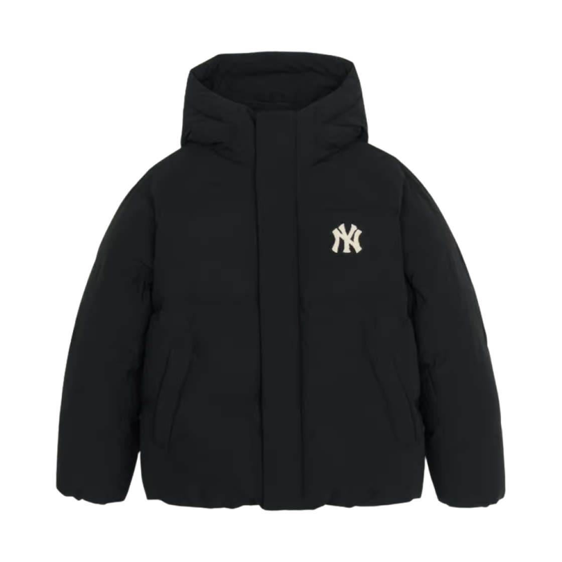 MLB 바시티 후드 숏 푸퍼 자켓 뉴욕 양키스 블랙(MLB Varsity Hooded Short Puffer Jacket New York Yankees Black)