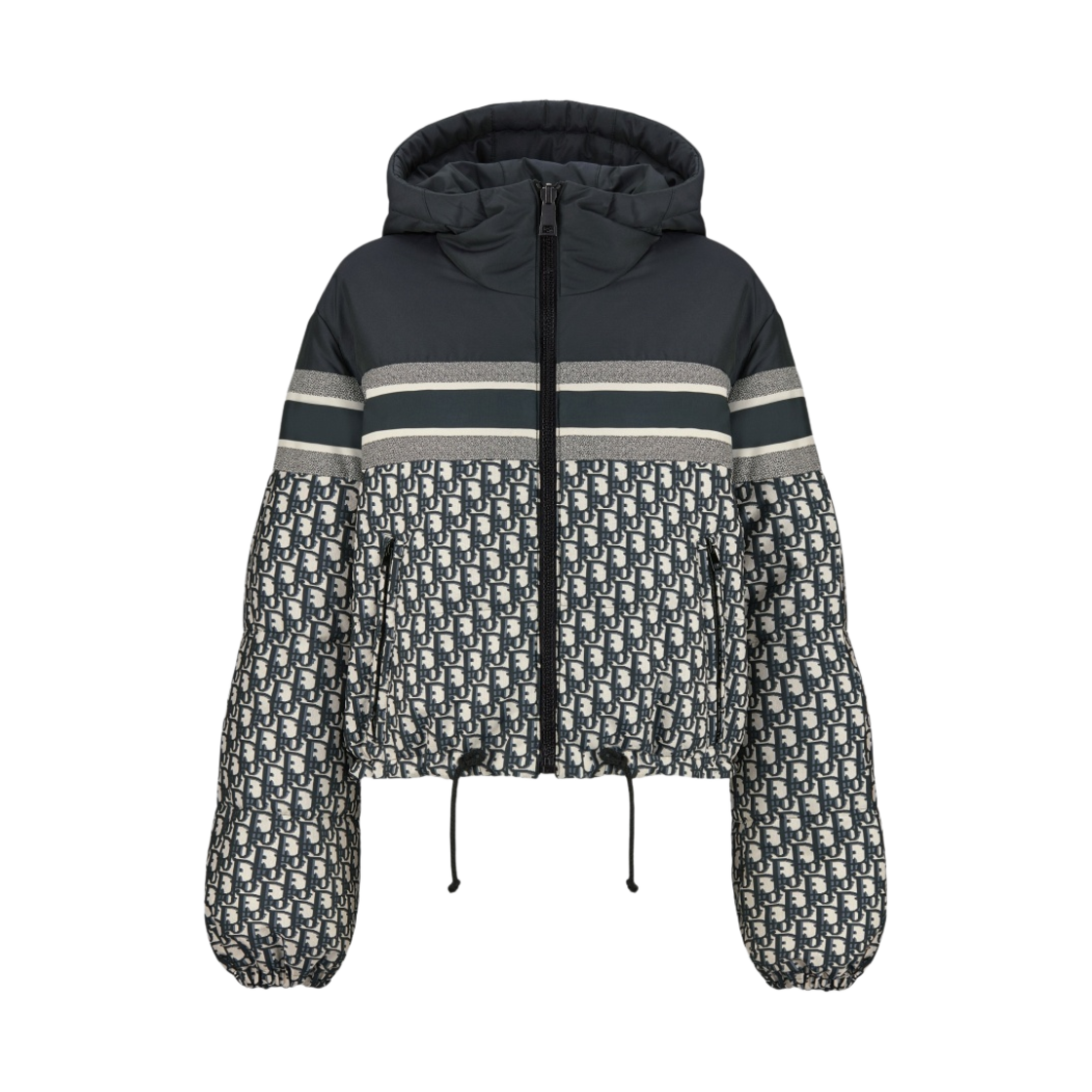 147C21A2968-X5803 (W) Dior Reversible Cropped Down Jacket Blue and Ecru Dior Oblique Quilted Technical Taffeta