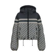 (W) Dior Reversible Cropped Down Jacket Blue and Ecru Dior Oblique Quilted Technical Taffeta