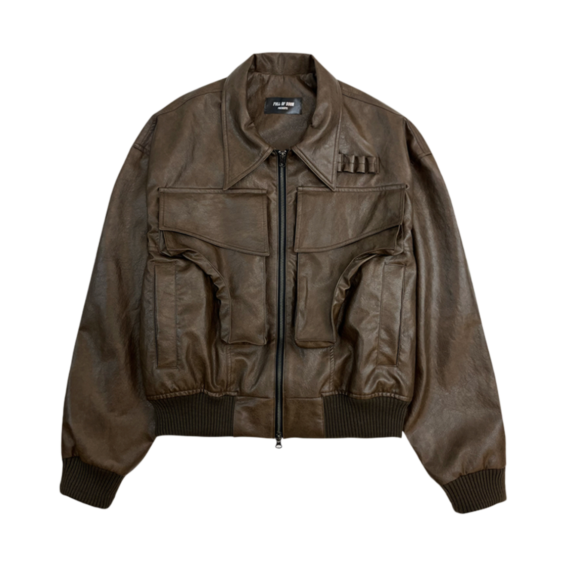 5114730 Full of Ssun Gunpocket Leather Jacket Brown