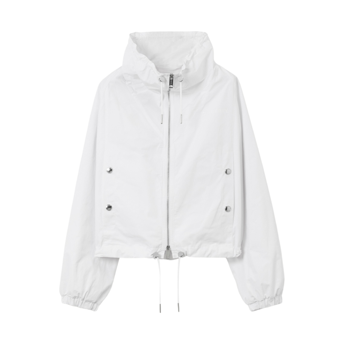 (W) 버버리 로고 프린트 코튼 블렌드 오버사이즈 자켓 옵틱 화이트((W) Burberry Logo Print Cotton Blend Oversized Jacket Optic White) - 1