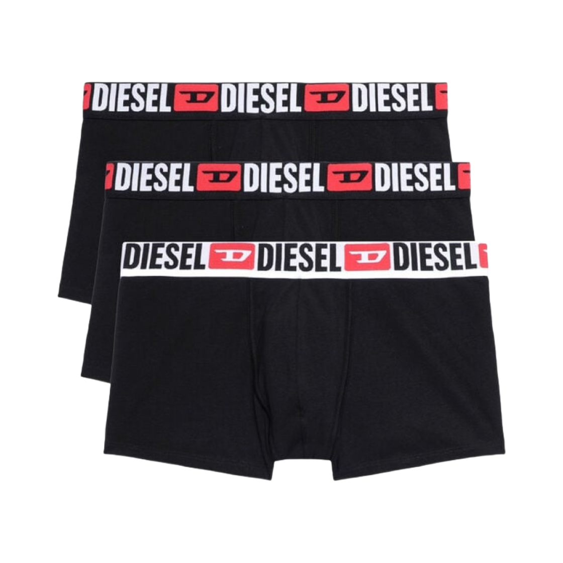디젤 Umbx 데미안 올 오버 로고 웨이스트 박서 블랙 (3개입)(Diesel Umbx Damien All Over Logo Waist Boxers Black (3 Pack))