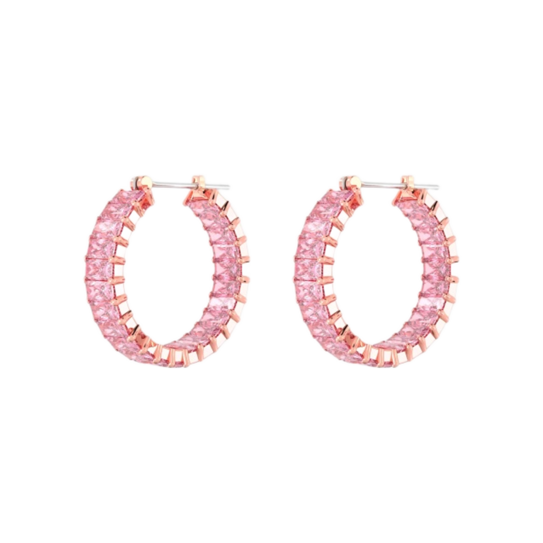 (W) 스와로브스키 매트릭스 후프 이어링 핑크 로즈 골드 플래팅((W) Swarovski Matrix Hoop Earrings Pink Rose Gold Plated)