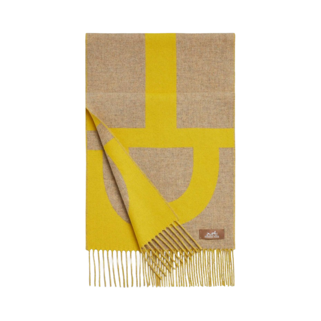 (W) 에르메스 카사크 그랜드 모스 머플러 베쥬 시네 죤 아씨드((W) Hermes Casaque Grand Mors Muffler Beige Chine Jaune Acide) - 1