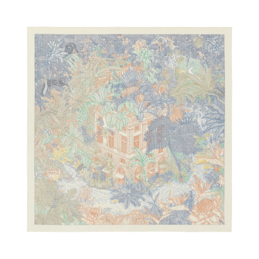 (W) Hermes Faubourg Tropical Shawl 140 Blanc Bleu Abricot
