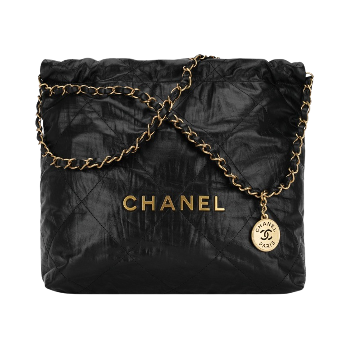 샤넬 22 스몰 핸드백 크럼플드 카프스킨 & 골드 메탈 블랙