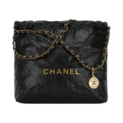 Chanel 22 Small Handbag Crumpled Calfskin & Gold Black