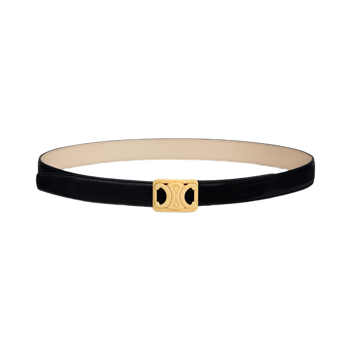 45BIZ3APD-38LN (W) Celine Medium Reversible Framed Triomphe Belt in Taurillon Black Nude