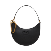 Valentino Mini Vlogo Signature Grainy Calfskin Hobo Bag Black