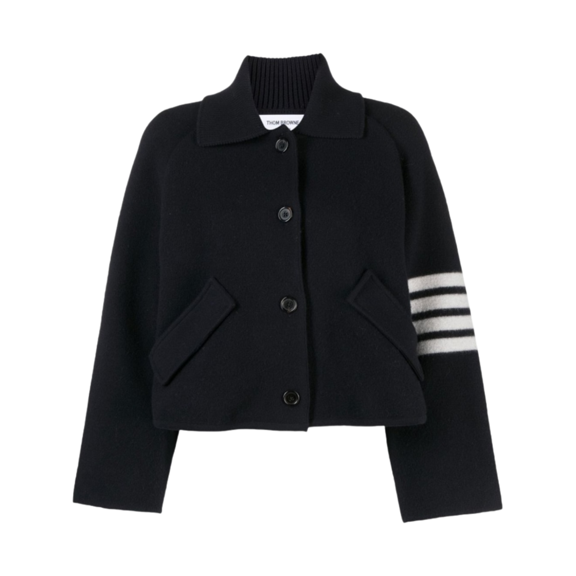 FKJ085A-Y1019-415 (W) Thom Browne Boiled Wool Milano 4-Bar Cropped Car Coat Navy