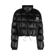 (W) Miu Miu Nylon Cropped Down Jacket Black