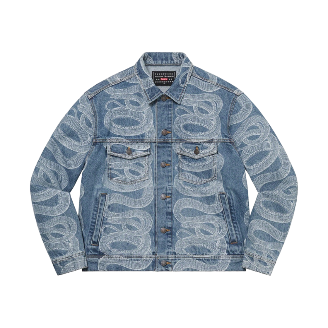 슈프림 x 히스테릭 글래머 스네이크 데님 트러커 자켓 블루 - 21SS(Supreme x Hysteric Glamour Snake Denim Trucker Jacket Blue - 21SS)